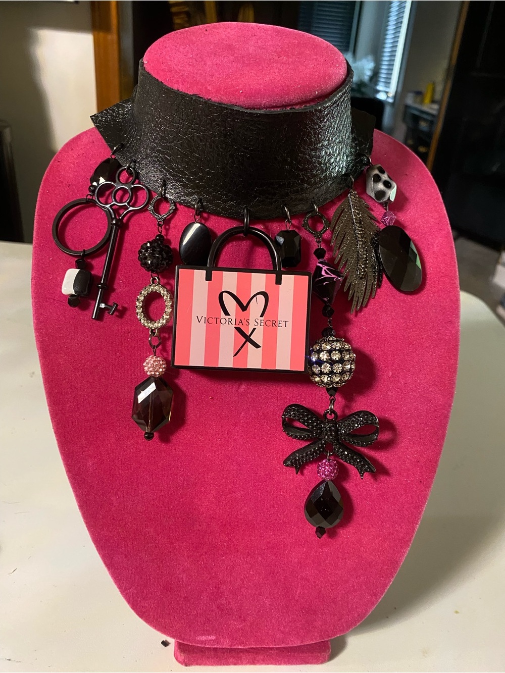 Victoria's Secret Black Charm Necklace with Pink Accents